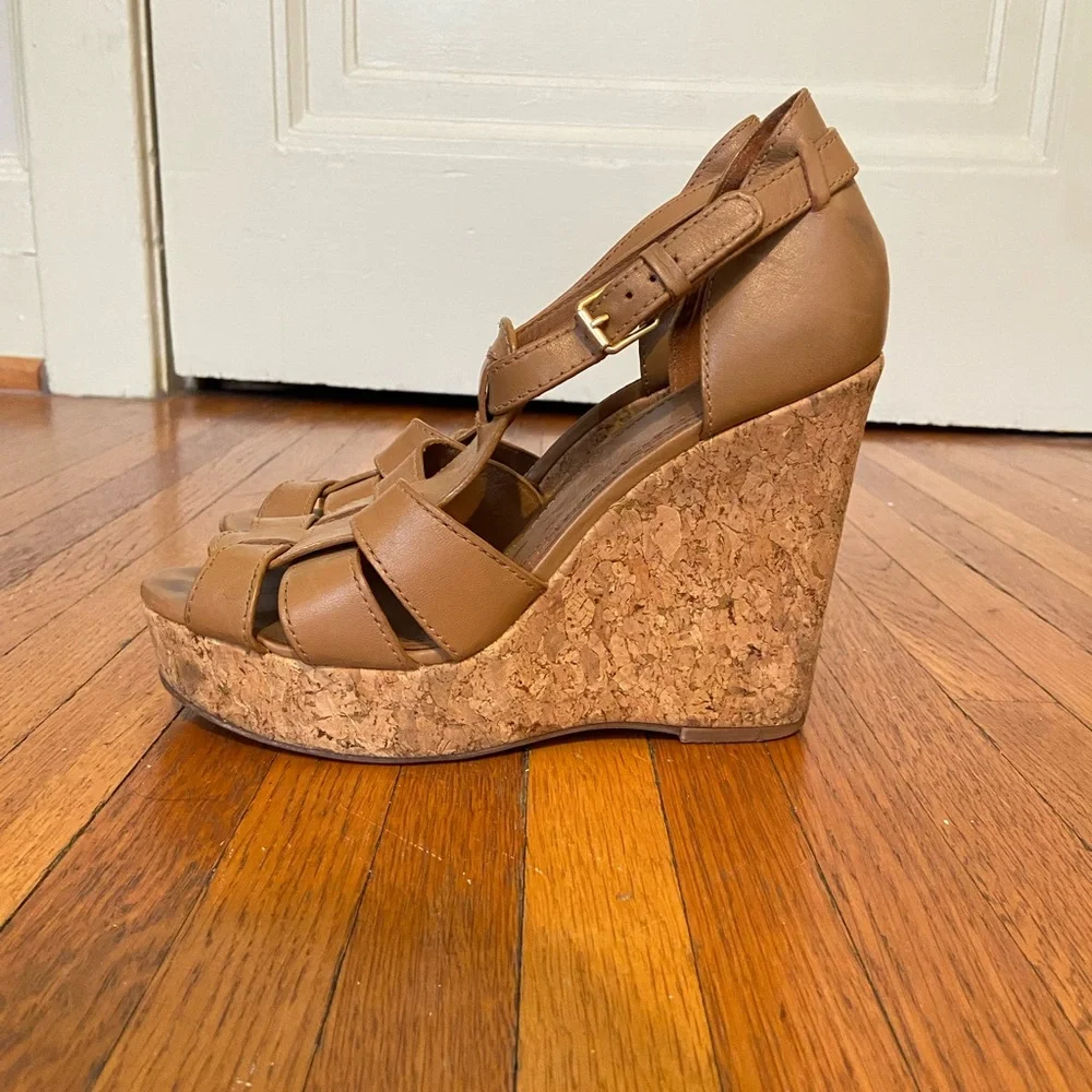 Tan Cork Wedge Sandals - Women